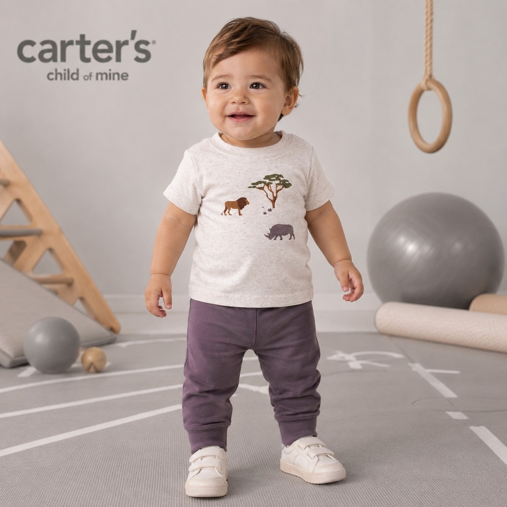 CARTER'S Baby Boy New 12M 3pc Outfit Set Bodysuit Shirt Pants Safari Animal